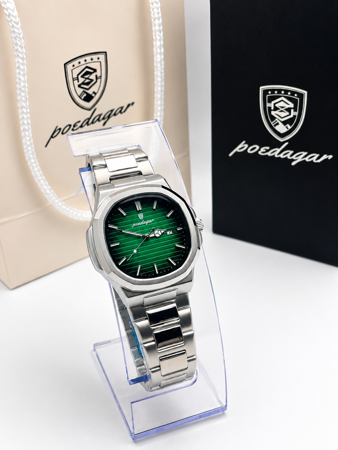 Montre homme POEDAGAR 613 à quartz carrée | Étanche à 30 m, cadran lumineux