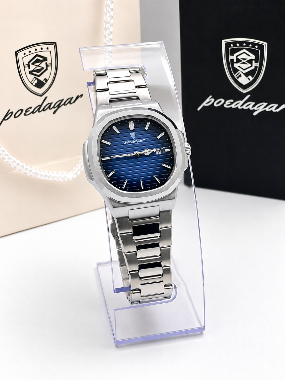 Montre homme POEDAGAR 613 à quartz carrée | Étanche à 30 m, cadran lumineux